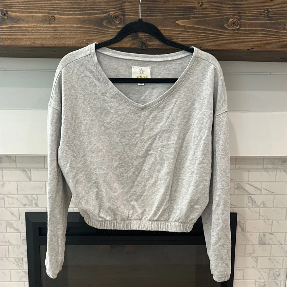 aerie Light Gray Cropped Sweatshirt
